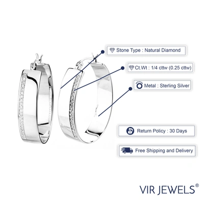 Vir Jewels 1/4 Cttw Diamond Hoop Earrings .925 Sterling Silver With Rhodium Round 1.50 Inch In Silver