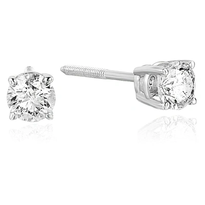 Vir Jewels 1/2 Cttw Certified Diamond Stud Earrings 14k White Gold Round Screw Backs In Silver