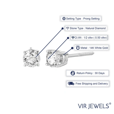 Vir Jewels 1/2 Cttw Certified Diamond Stud Earrings 14k White Gold Round Screw Backs In Silver