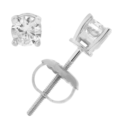Vir Jewels 1/2 Cttw Certified Diamond Stud Earrings 14k White Gold Round Screw Backs In Silver