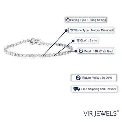 Vir Jewels 3 Cttw 53 Stones Round Diamond Bracelet 14k White Gold Prong Set 7 Inch In Silver
