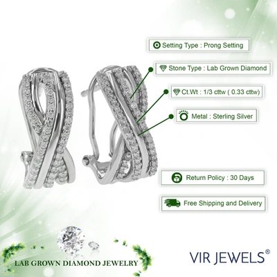 Vir Jewels 1/3 Cttw Round Cut Lab Grown Diamond Hoop Earrings In .925 Sterling Silver Prong Set 2/3 Inch In Silver