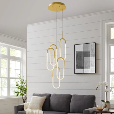 Shop Finesse Decor Led Five Clips Chandelier In Gold