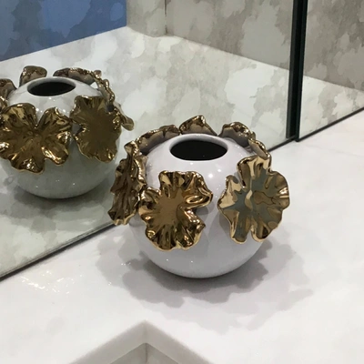 Shop Vivience White Bud Vase With Gold Floral Design