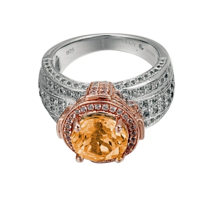 Shop Suzy Levian Two-tone Sterling Silver Citrine Ring In Orange