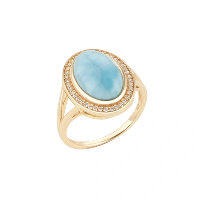 Adornia Fine Adornia Larimar Halo Ring 14k Gold Vermeil In Blue