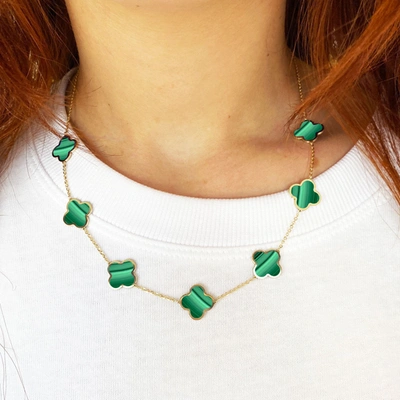 Shop The Lovery Large Malachite Clover Necklace In Gold