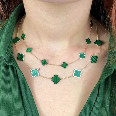 Shop The Lovery Large Malachite Clover Necklace In Gold