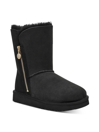 Shop Ugg Bailey Zip Short Womens Suede Shearling Winter Boots In Black