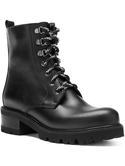 Shop La Canadienne Clover Womens Leather Zipper Combat & Lace-up Boots In Black