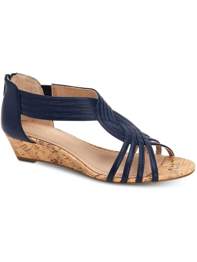 Shop Charter Club Ginifur2 Womens Dressy Zipper Wedge Sandals In Blue