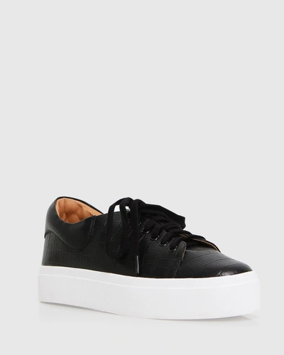 Shop Belle & Bloom Just A Dream Croc Leather Sneaker In Black