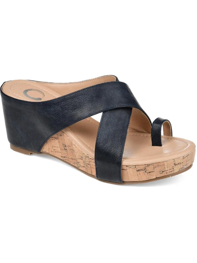 Shop Journee Collection Rayna Womens Faux Leather Slip On Wedge Sandals In Blue