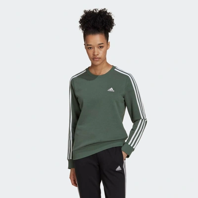 Adidas Originals Adidas Women's 3-stripe Cotton Fleece Crewneck Sweatshirt  In Medium Grey Heather/white | ModeSens