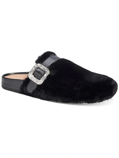 Shop Kate Spade Cici Womens Faux Fur Buckle Slide Slippers In Black
