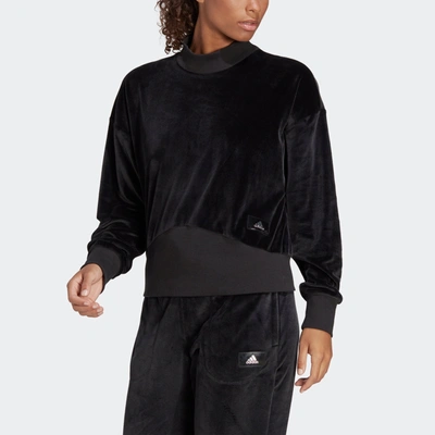 Shop Adidas Originals Women's Adidas Holidayz Cozy Velour Sweatshirt In Black