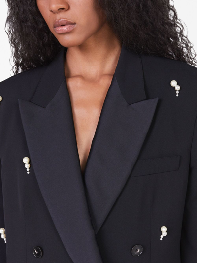 Shop Stella Mccartney Pearl-embroidered Double-breasted Blazer In Black