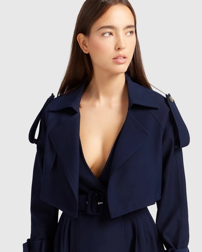 Shop Belle & Bloom Manhattan Cropped Trench In Blue
