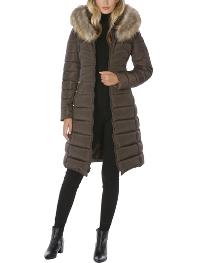 Shop Laundry By Shelli Segal Womens Faux Fur Trim Cold Weather Parka Coat In Grey