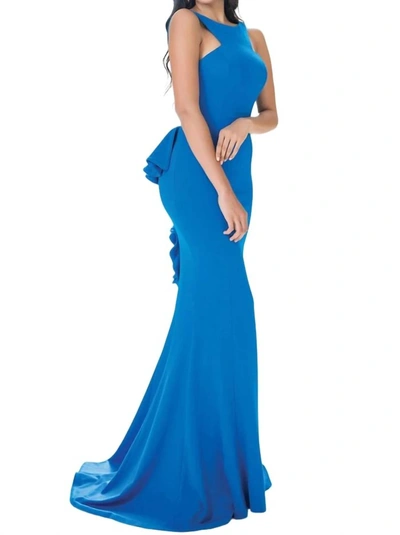 Shop Jovani High Front Low Back With Ruffles Dress In Teal Blue