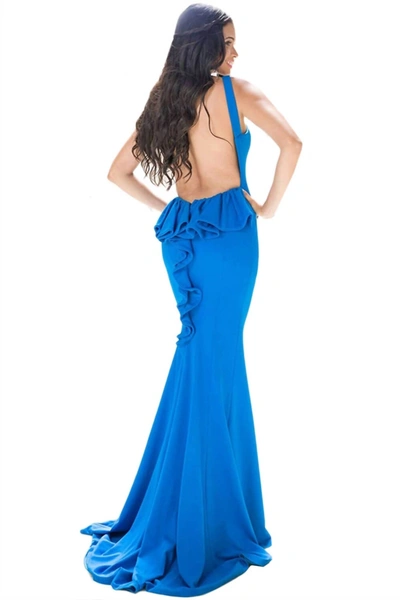 Shop Jovani High Front Low Back With Ruffles Dress In Teal Blue