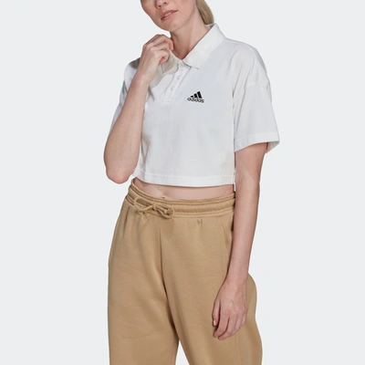 Shop Adidas Originals Women's Adidas Cropped Piqué Polo Shirt In White