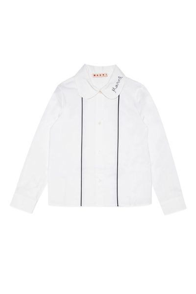 Shop Marni Poplin Shirt With Logo On Collar In White