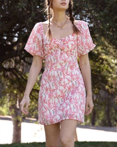 Shop Adelyn Rae Collen Embroidered Lace Puff Sleeve Dress In Flamingo In Pink