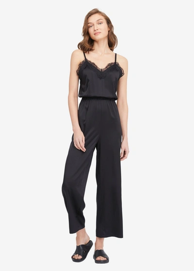 Shop Lilysilk Lace Trimmed Silk Jumpsuit In Black