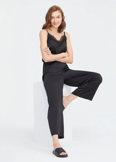 Lilysilk Lace Trimmed Silk Jumpsuit In Black