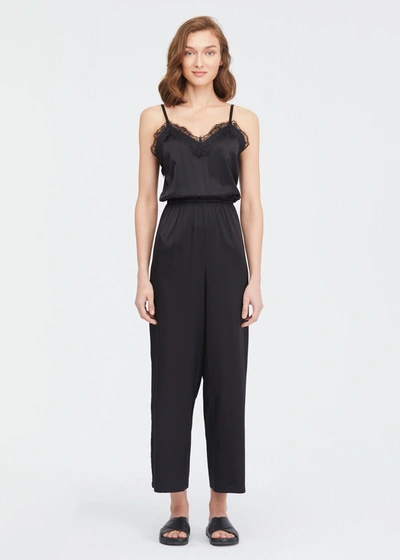 Lilysilk Lace Trimmed Silk Jumpsuit In Black