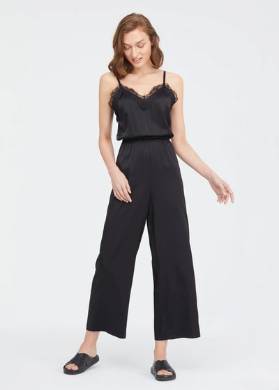 Lilysilk Lace Trimmed Silk Jumpsuit In Black
