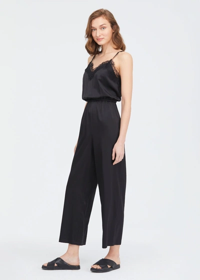 Lilysilk Lace Trimmed Silk Jumpsuit In Black