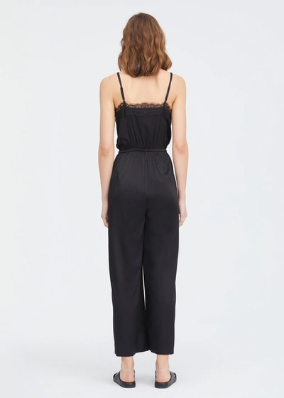 Shop Lilysilk Lace Trimmed Silk Jumpsuit In Black