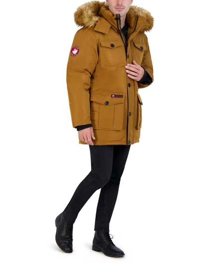 Shop Canada Weather Gear Mens Faux Fur Heavyweight Parka Coat In Yellow