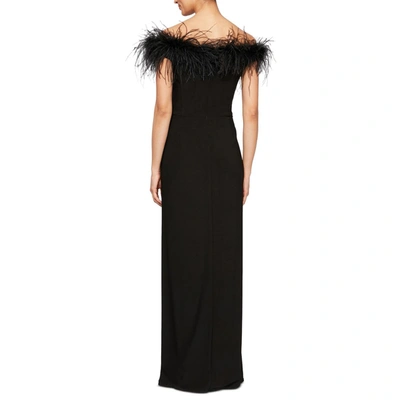 Shop Alex Evenings Womens Faux Feather Trim Long Evening Dress In Black