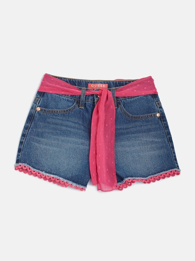 Shop Guess Factory Kristy Belted Denim Shorts (7-14) In Blue