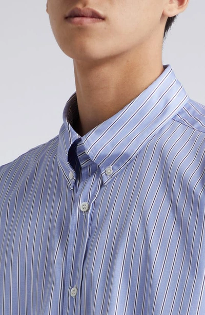 Shop Maison Margiela Stripe Oversize Organic Cotton Oxford Button-down Shirt In Blue Stripes