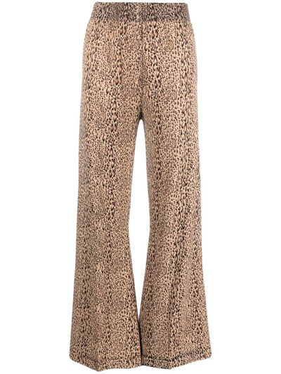 Shop Twinset Leopard Print Trousers In Nero E Marrone