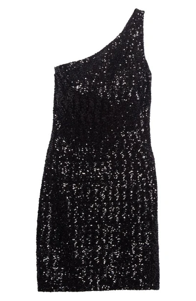 Michael Kors One-shoulder Sequined Tulle Mini Dress In Black