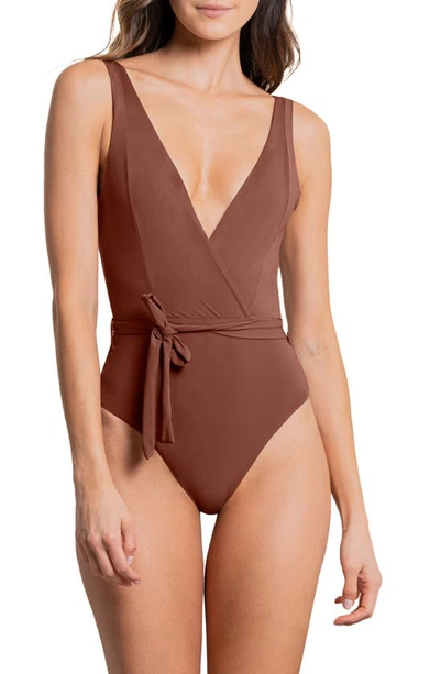 Maaji Bluejay Serenne Wrap One-piece Swimsuit In Brown