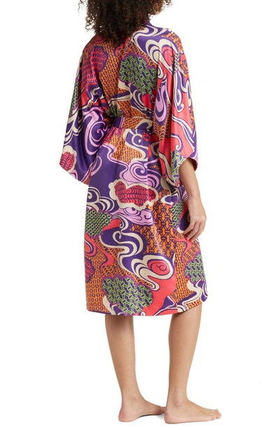 Shop Natori Uzu Charmeuse Robe In Purple Multi