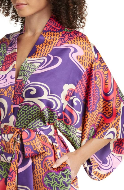 Shop Natori Uzu Charmeuse Robe In Purple Multi