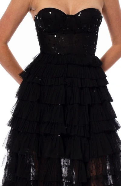 Shop Helsi Frankie Strapless Sequin Ruffle Gown In Black