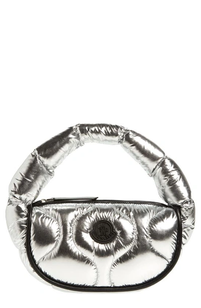 Shop Moncler Delilah Metallic Nylon Hobo Bag In Metallic Silver