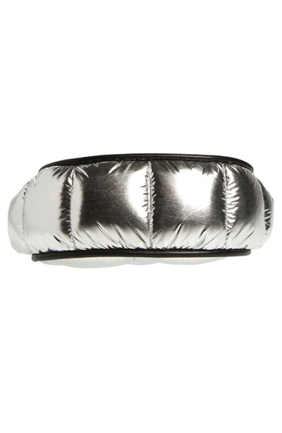 Shop Moncler Delilah Metallic Nylon Hobo Bag In Metallic Silver