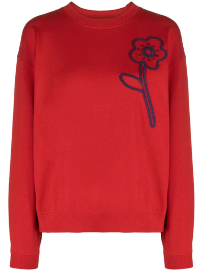 Shop Kenzo Cotton Sweatshirt With Boke Flower Embroidery In Red