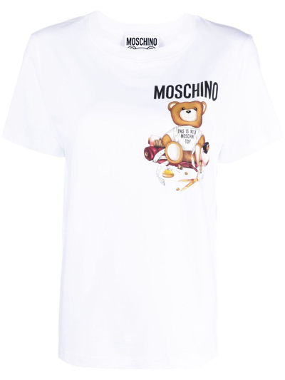 Shop Moschino Cotton T-shirt With Teddy Bear Motif In White
