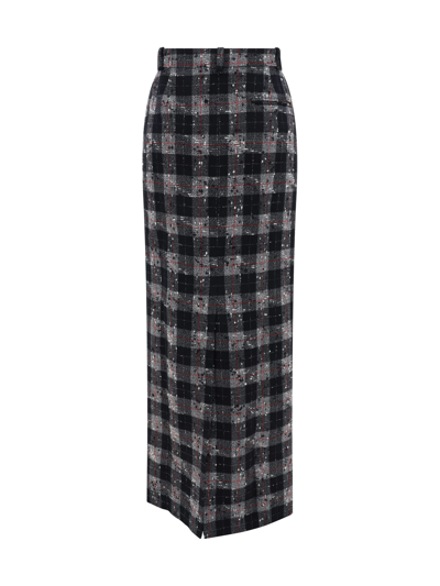 Alessandra Rich Maxi Skirt In Boucle' Fabric With Check Motif In Black
