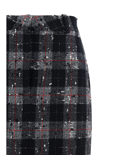 Alessandra Rich Maxi Skirt In Boucle' Fabric With Check Motif In Black